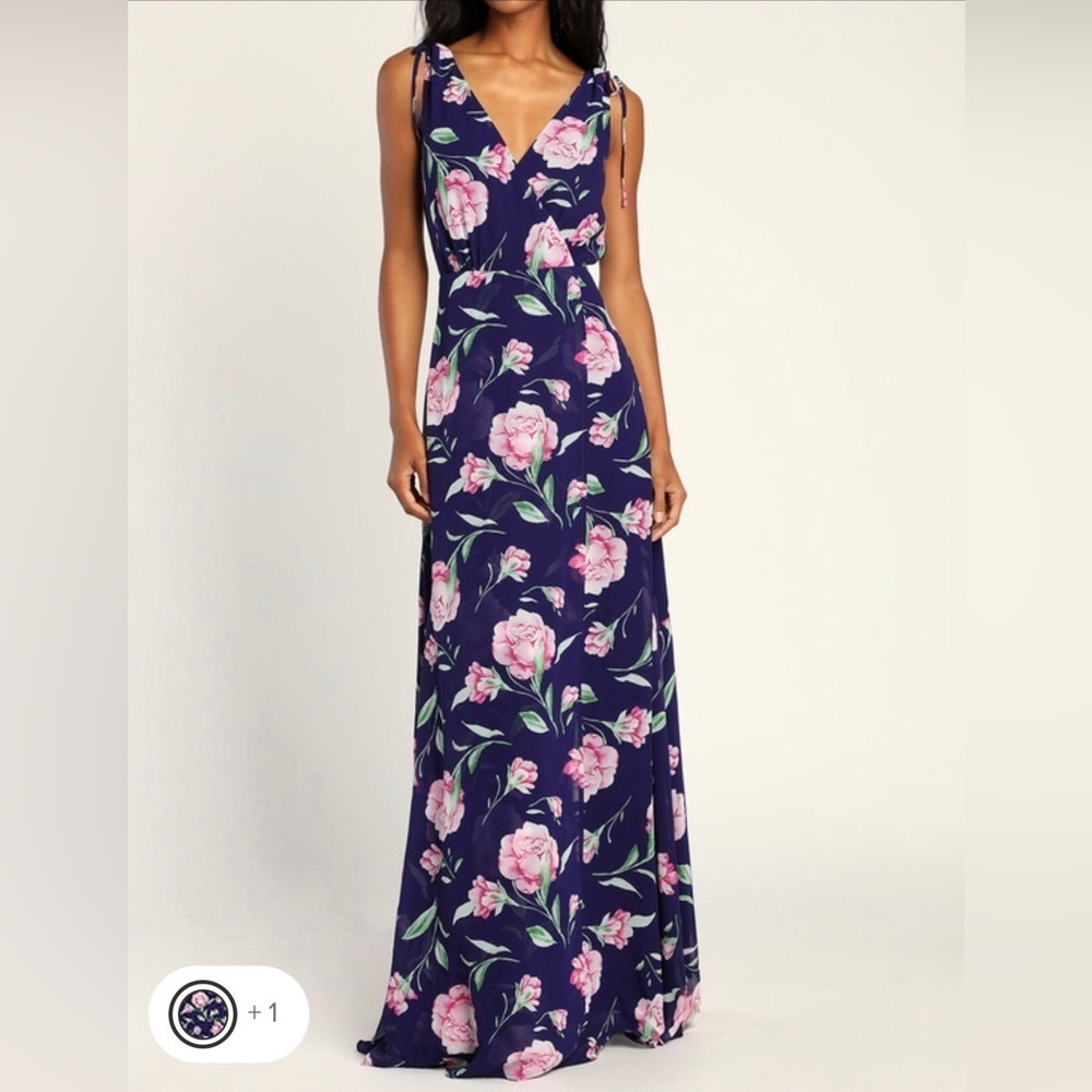Lulu’s New V-Neck Sleeveless Navy Floral Print Maxi Prom Bridesmaid Dress Size M - Picture 3 of 16
